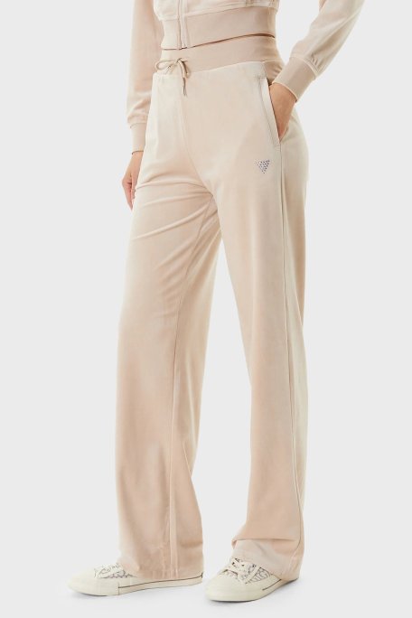 Guess Couture Taşlı Regular Fit Yüksek Bel Kadife Jogger V3BB26K0232 Bayan Pantolon V3BB26 K0232 A90F BEJ - Guess