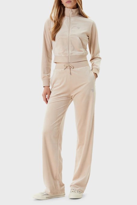 Guess Couture Taşlı Regular Fit Yüksek Bel Kadife Jogger V3BB26K0232 Bayan Pantolon V3BB26 K0232 A90F BEJ - Guess (1)