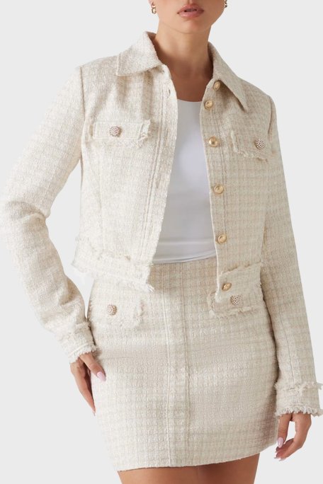 Guess Daphnee Regular Fit Crop Tüvit W5RN47WGW82 Bayan Ceket W5RN47 WGW82 F0DP KREM - Guess