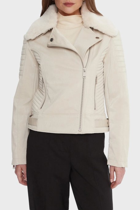 Guess Darcey Kapitoneli Regular Fit Çıkarılabilir Peluş Yaka Fermuarlı W5BL35W2820 Bayan Ceket W5BL35 W2820 A115 BEJ - Guess