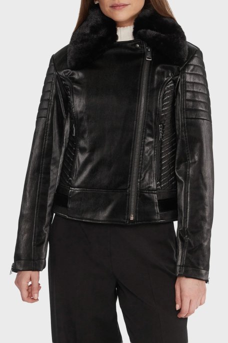 Guess Darcey Kapitoneli Regular Fit Çıkarılabilir Peluş Yaka Fermuarlı W5BL35W2820 Bayan Ceket W5BL35 W2820 JBLK SİYAH - Guess