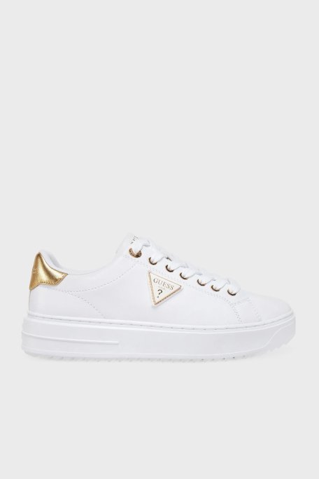 Guess Denesa Deri Karışımlı Logolu Kalın Taban Sneaker FLJD12LEA12 Bayan Ayakkabı FLJD12 LEA12 WHIGO BEYAZ-GOLD - Guess