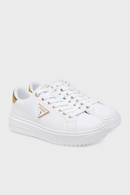 Guess Denesa Deri Karışımlı Logolu Kalın Taban Sneaker FLJD12LEA12 Bayan Ayakkabı FLJD12 LEA12 WHIGO BEYAZ-GOLD - Guess (1)