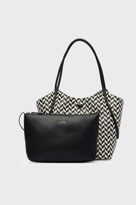 Guess Desenli Omuz Askılı Tote HWWG7691230 Kadın Çanta HWWG76 91230 BML SİYAH-BEYAZ - Guess