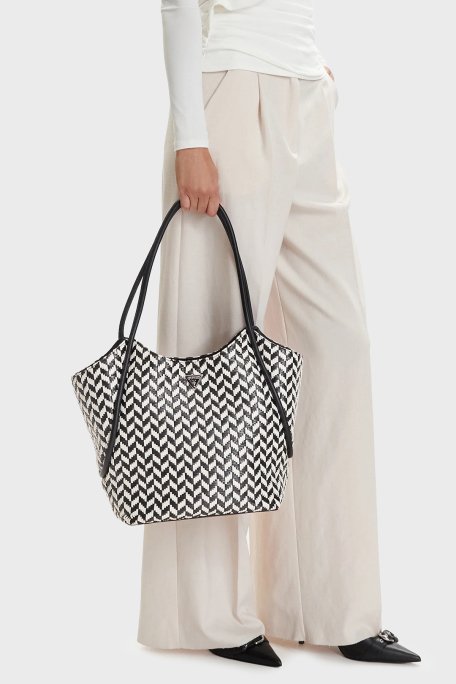 Guess Desenli Omuz Askılı Tote HWWG7691230 Kadın Çanta HWWG76 91230 BML SİYAH-BEYAZ - Guess (1)