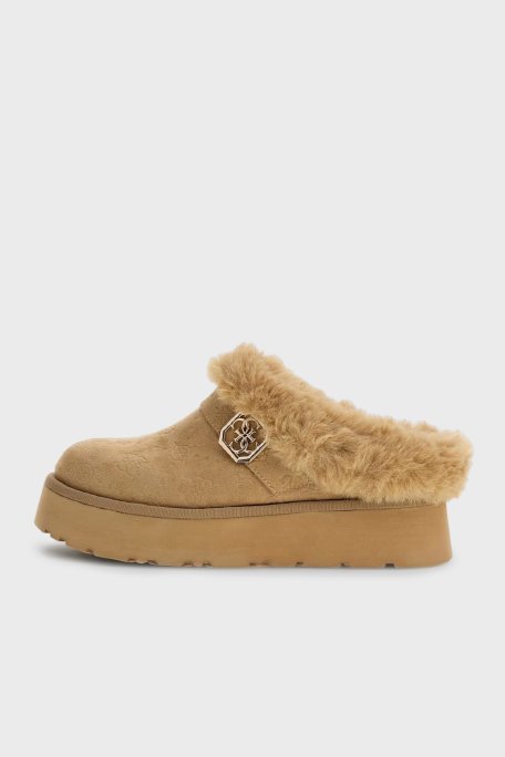 Guess Dolmana2 4G Logolu Yumuşak Tüylü FLFDOCESU06 Kadın Terlik FLFDOC ESU06 COGNA TABA - Guess