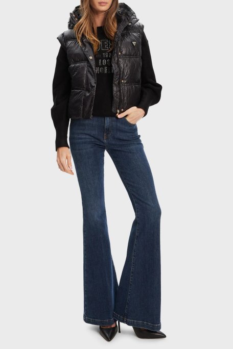 Guess Ernestine Regular Fit Çıkarılabilir Kapüşonlu Logolu Şişme W5YL11WHDO2 Bayan Yelek W5YL11 WHDO2 JBLK SİYAH - Guess (1)