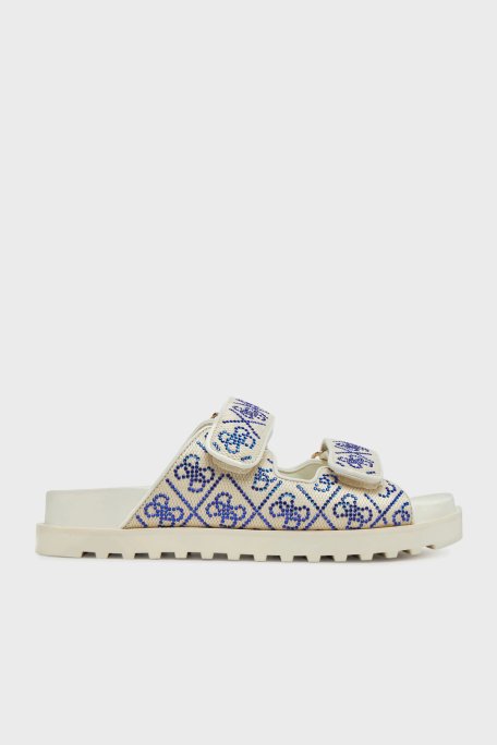 Guess Fadeliza 4G Taş Logolu Cırt Cırtlı FLJFDZFAB19 Kadın Terlik FLJFDZ FAB19 CREAM KREM-LACIVERT - Guess