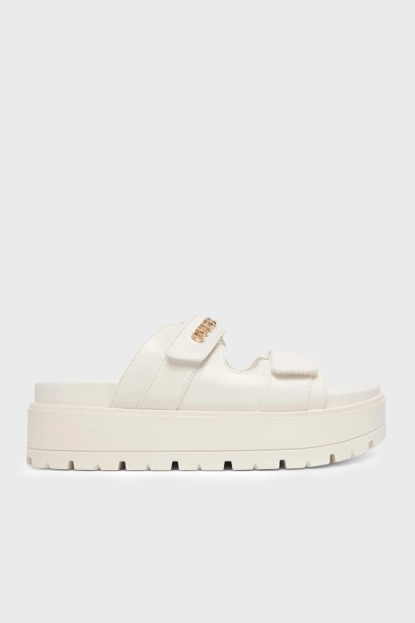 Guess Faxon Logolu Kalın Tabanlı FLJFAXELE03 Kadın Sandalet FLJFAX ELE03 CREAM BEYAZ - Guess