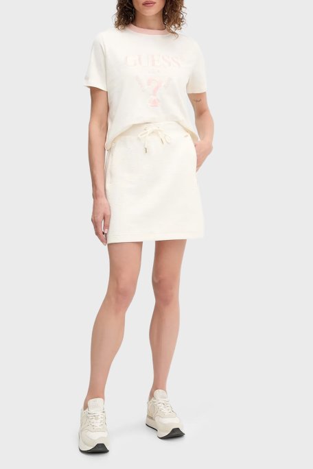 Guess Filanta Logo Nakışlı Pamuklu Boxy Fit Bisiklet Yaka V5GI18I3Z14 Bayan Crop V5GI18 I3Z14 G1O6 BEYAZ - Guess (1)