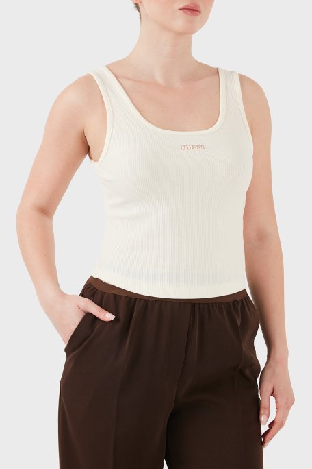 Guess Fitilli Slim Fit Yuvarlak Yaka V6GP05K2970 Kadın Top V6GP05 K2970 G1O6 KREM - Guess