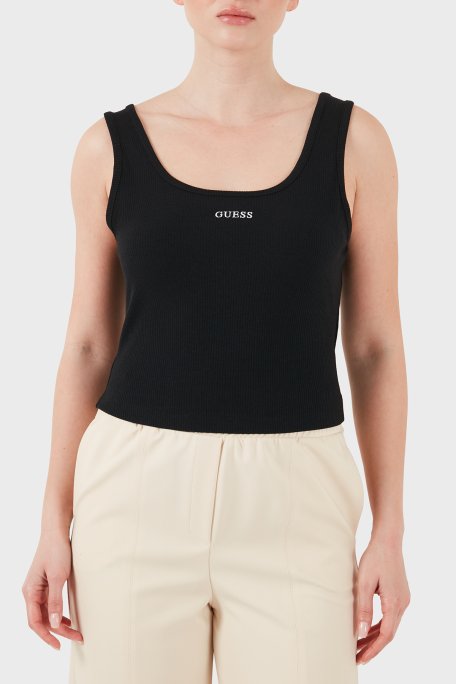 Guess Fitilli Slim Fit Yuvarlak Yaka V6GP05K2970 Kadın Top V6GP05 K2970 JBLK SİYAH - Guess