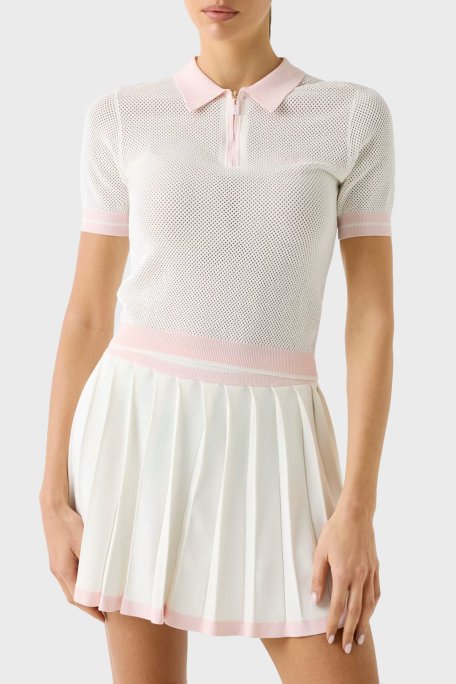 Guess Gabry Logolu Slim Fit Yarım Fermuarlı Kısa Kollu Polo Yaka Kadın Triko V6GR04 Z0725 A10F KREM - Guess