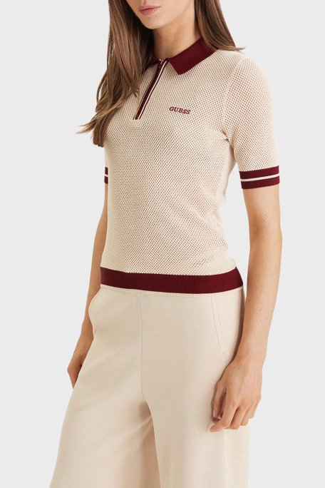 Guess Gabry Logolu Slim Fit Yarım Fermuarlı Kısa Kollu Polo Yaka V6GR04Z0725 Bayan Triko V6GR04 Z0725 G1V1 KREM - Guess