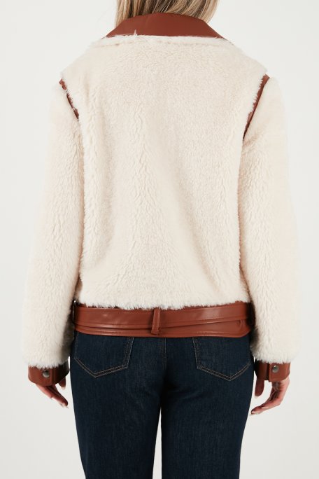 Guess Giordana Regular Fit Ceket Yaka Kemer Detaylı Suni Kürk W5BL71W3840F0D9 Bayan Mont W5BL71 W3840 F0D9 EKRU - Guess (1)