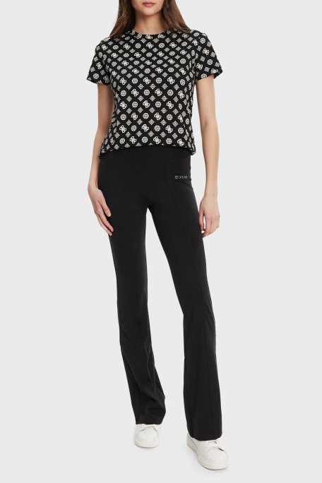 Guess Gloria 4G Logo Baskılı Pamuklu Regular Fit Bisiklet Yaka V5YI04I3Z14 Bayan T Shirt V5YI04 I3Z14 PJ1Q SİYAH - Guess (1)