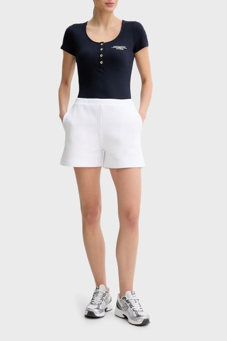 Guess Guessxns Slim Fit Logolu Düğmeli Yuvarlak Yaka W6GP01K2658 Bayan Top W6GP01 K2658 G7V2 SİYAH - Guess (1)