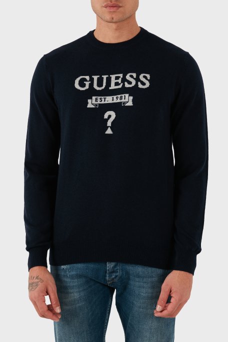Guess Hammond Logo İşlemeli Yün Karışımlı Regular Fit M5YR00Z0122 Erkek Kazak M5YR00 Z0122 G7V2 LACİVERT - Guess