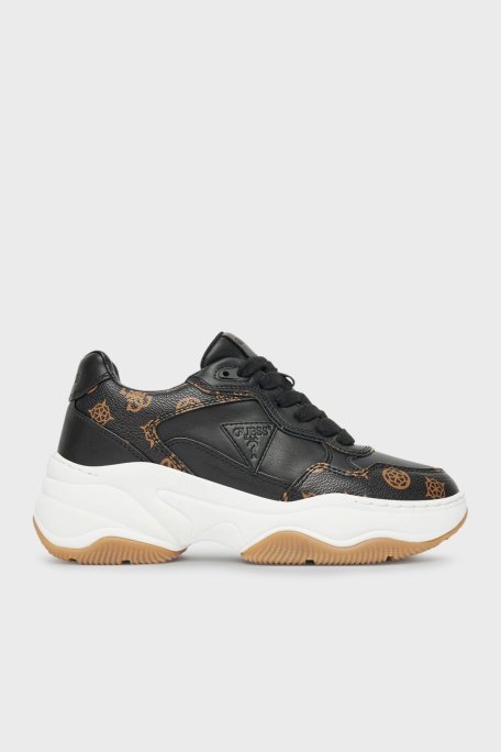 Guess Happy3 4G Logolu Kalın Taban Sneaker FLTHPYFAL12 Bayan Ayakkabı FLTHPY FAL12 BLKBR SİYAH-KAHVE - Guess