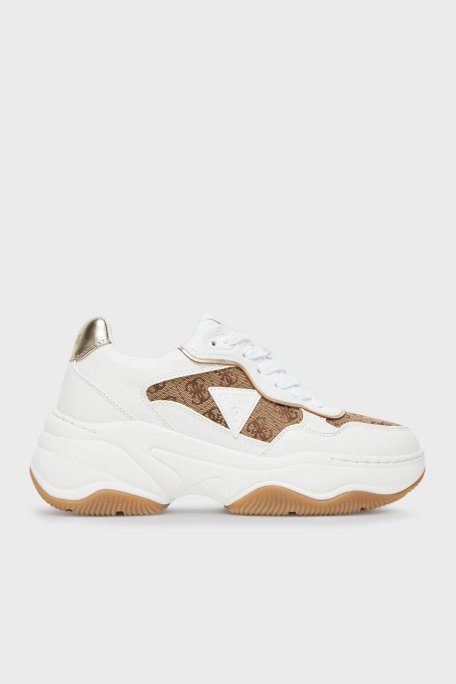 Guess Happy4 4G Logolu Kalın Tabanlı Sneaker FLTHP4FAL12 Bayan Ayakkabı FLTHP4 FAL12 BEIBR BEYAZ-BEJ - Guess