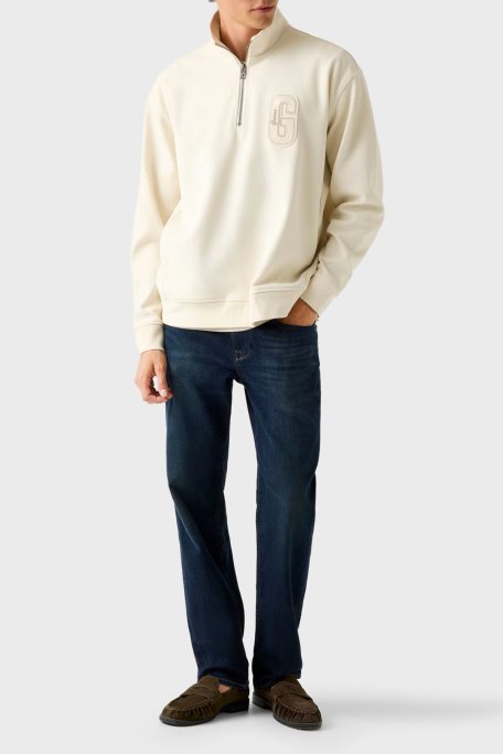 Guess Harris Logolu Regular Fit Yarım Fermuarlı Dik Yaka M5BQ18K0552 Erkek Sweat M5BQ18 K0552 G1CV EKRU - Guess (1)