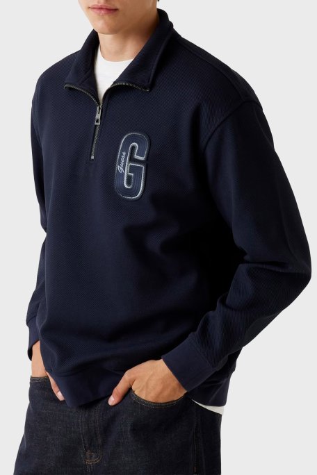 Guess Harris Logolu Regular Fit Yarım Fermuarlı Dik Yaka M5BQ18K0552 Erkek Sweat M5BQ18 K0552 G7V2 LACİVERT - Guess