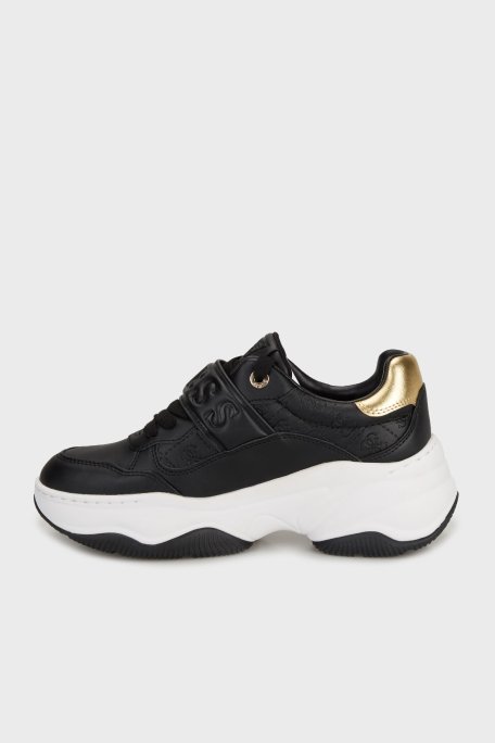 Guess Helinn Logolu Kalın Tabana Sneaker FLFHNNELE12 Kadın Ayakkabı FLFHNN ELE12 BLKGO SİYAH-GOLD - Guess (1)
