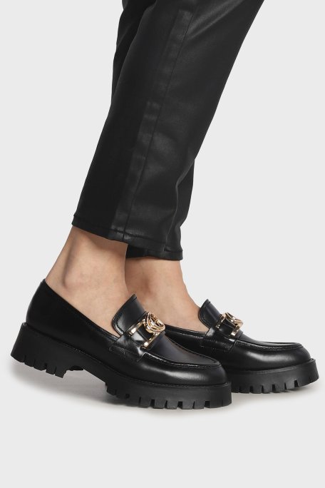 Guess Ilary Hakiki Deri Kalın Taban Loafer FL7ILRLEA14 Bayan Ayakkabı FL7ILR LEA14 BLACK SİYAH - Guess (1)