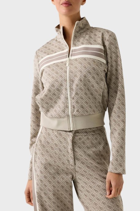 Guess Jacquard Pamuk Karışımlı Regular Fit 4G Logolu Dik Yaka V6GQ06K2957 Bayan Sweat V6GQ06 K2957 FMC4 SÜTLÜ KAHVE - Guess