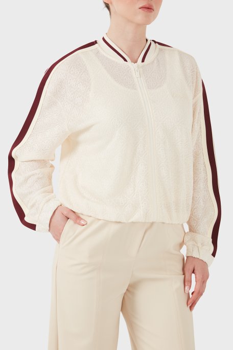 Guess Jakarlı Logolu Kolej Yaka Fermuarlı V6GL01K2960 Kadın Sweat V6GL01 K2960 FW07 KREM - Guess