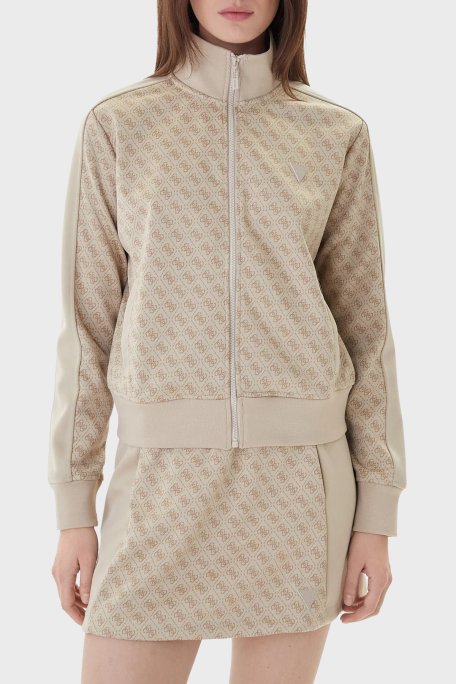 Guess Jakarlı Logolu Regular Fit Dik Yaka Fermuarlı V6RQ08K2042 Bayan Sweat V6RQ08 K2042 FNN0 BEJ - Guess