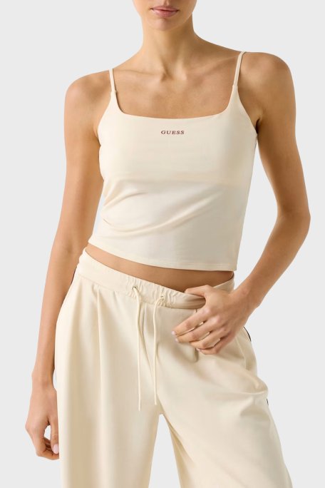 Guess Jasmine Fitted Fit Yuvarlak Yaka Logolu V6GP18K3470 Bayan Top V6GP18 K3470 G047 BEYAZ - Guess