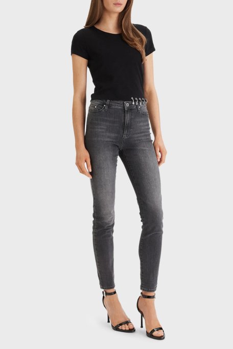 Guess Jersey Logo Detaylı Pamuklu Bisiklet Yaka Crop W6GP11K2933 Bayan Top W6GP11 K2933 JBLK SİYAH - Guess (1)