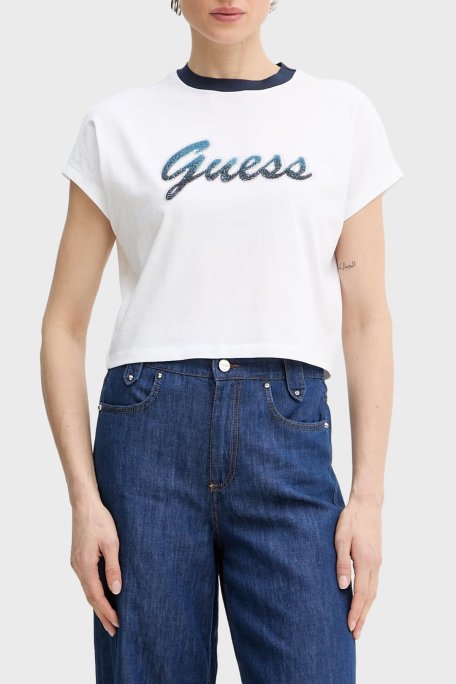 Guess Jersey Logolu % 100 Pamuk Regular Fit Bisiklet Yaka W6GI31K3224 Bayan T Shirt W6GI31 K3224 G011 BEYAZ - Guess