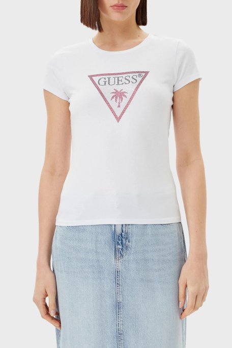 Guess Jersey Logolu Pamuklu Slim Fit Bisiklet Yaka E5GI08J1314 Bayan T Shirt E5GI08 J1314 G011 BEYAZ - Guess