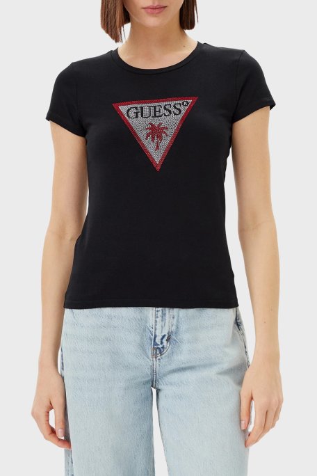 Guess Jersey Logolu Pamuklu Slim Fit Bisiklet Yaka E5GI08J1314 Bayan T Shirt E5GI08 J1314 JBLK SİYAH - Guess