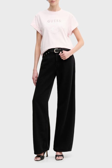 Guess Jersey Pamuklu Taş Detaylı Regular Fit Bisiklet Yaka W6RI30I3Z14 Bayan T Shirt W6RI30 I3Z14 A627 PEMBE - Guess (1)