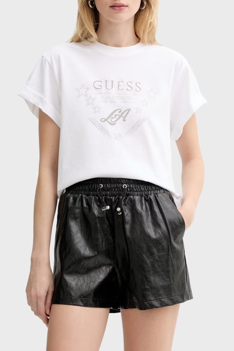 Guess Jersey Pamuklu Taş Detaylı Regular Fit Bisiklet Yaka W6RI30I3Z14 Bayan T Shirt W6RI30 I3Z14 G011 BEYAZ - Guess