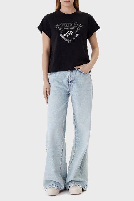 Guess Jersey Pamuklu Taş Detaylı Regular Fit Bisiklet Yaka W6RI30I3Z14 Bayan T Shirt W6RI30 I3Z14 JBLK SİYAH - Guess (1)