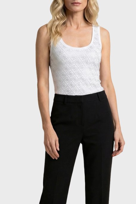 Guess Jersey Taşlı Logolu Pamuklu Regular Fit Yuvarlak Yaka W6GP10K2932 Bayan Top W6GP10 K2932 G011 BEYAZ - Guess (1)