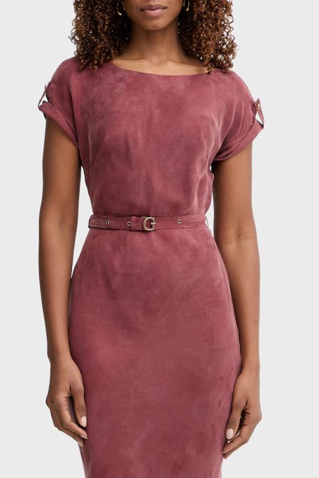 Guess Kemerli Bisiklet Yaka Midi Boy W6GK50W1950 Kadın Elbise W6GK50 W1950 G594 BORDO - Guess (1)