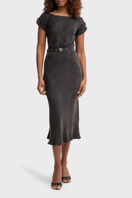 Guess Kemerli Bisiklet Yaka Midi Boy W6GK50W1950 Kadın Elbise W6GK50 W1950 JBLK SİYAH - Guess