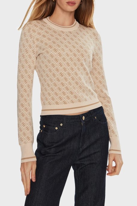 Guess Lise 4G Logolu Slim Fit Bisiklet Yaka W4BR21Z37K0 Bayan Kazak W4BR21 Z37K0 FN3J KREM - Guess