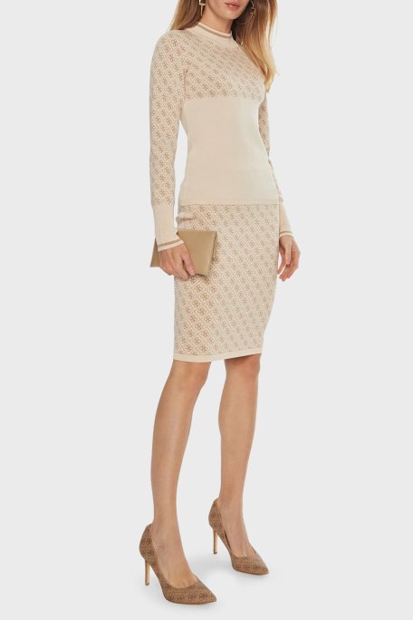 Guess Lise Tamamı Logolu Slim Fit Normal Bel Triko Mini W4BD53Z37K0 Bayan Etek W4BD53 Z37K0 F05O BEJ - Guess (1)