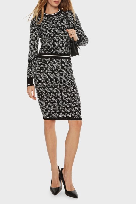 Guess Lise Tamamı Logolu Slim Fit Normal Bel Triko Mini W4BD53Z37K0 Bayan Etek W4BD53 Z37K0 FBCF SİYAH - Guess (1)