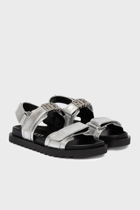 Guess Logolu Cırt Cırtlı FLJFBLLEL03 Kadın Sandalet FLJFBL LEL03 SILVE SİYAH-GÜMÜŞ - Guess (1)