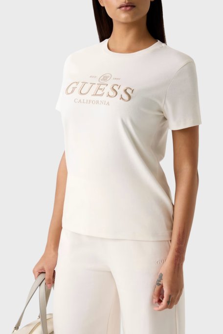 Guess Logolu Pamuk Karışımlı Slim Fit Bisiklet Yaka V6RI06KD741 Bayan T Shirt V6RI06 KD741 G027 BEYAZ - Guess