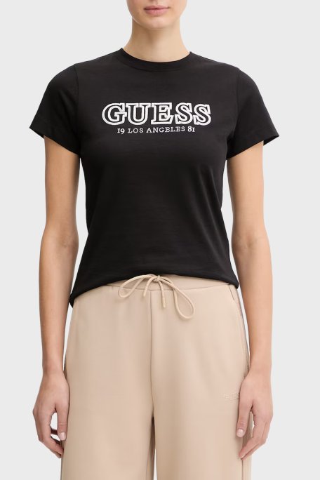 Guess Logolu Pamuklu Regular Fit Bisiklet Yaka V6RI10I3Z14 Bayan T Shirt V6RI10 I3Z14 JBLK SİYAH - Guess