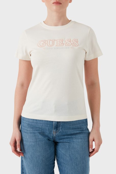 Guess Logolu Pamuklu Regular Fit Bisiklet Yaka V6RI10I3Z14 Kadın T Shirt V6RI10 I3Z14 G012 BEYAZ - Guess