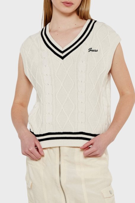 Guess Logolu Pamuklu Standart Fit V Yaka Örgü V5GR00Z3FB1 Bayan Süveter V5GR00 Z3FB1 G1O6 BEYAZ - Guess